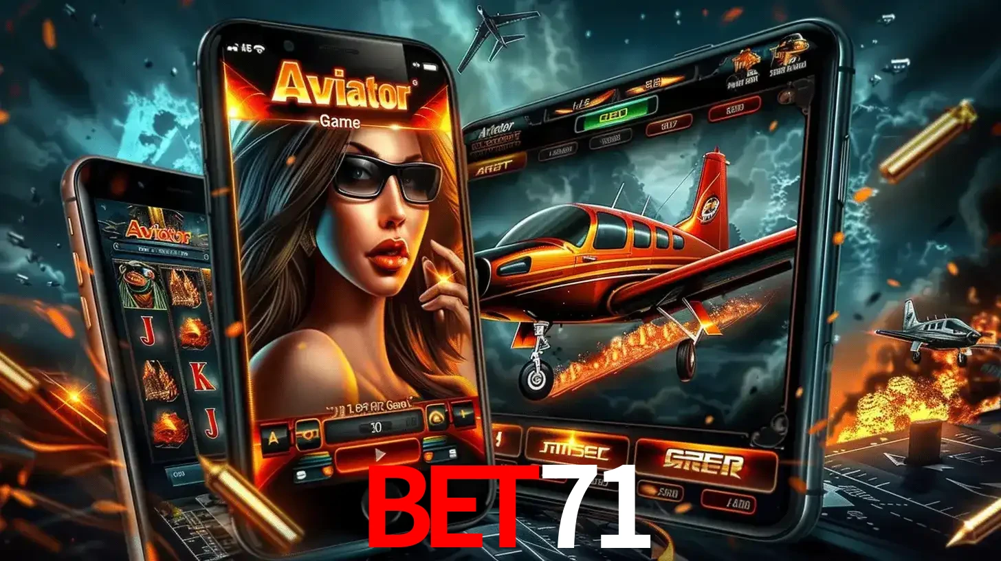 O popular jogo de apostas Aviator exibido em vários celulares e tablets, mostrando a interface emocionante e a ação de voo disponíveis para jogar agora no bet71.