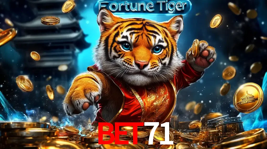 Imagem promocional do jogo de slot Fortune Tiger, com um tigre majestoso em traje tradicional cercado por uma fortuna em moedas de ouro, disponível agora no cassino bet71.